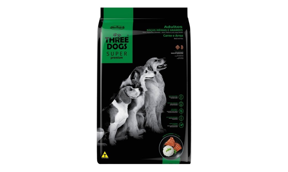 Three Dogs Sp Adulto Meds/grds Carne/arroz 10,1kg