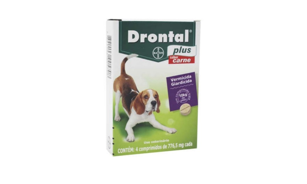 Vermífugo Drontal Plus Para Cães Até 10kg Sabor Carne Com 4 Comprimidos