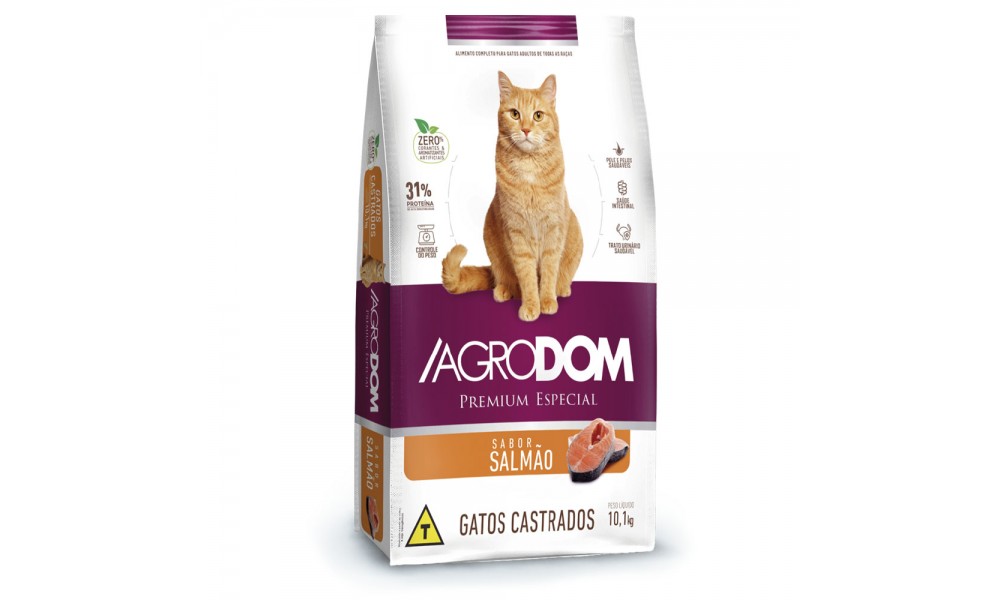 Ração Agrodom Premium Especial 10,1kg Gatos Castrado Sabor Salmão
